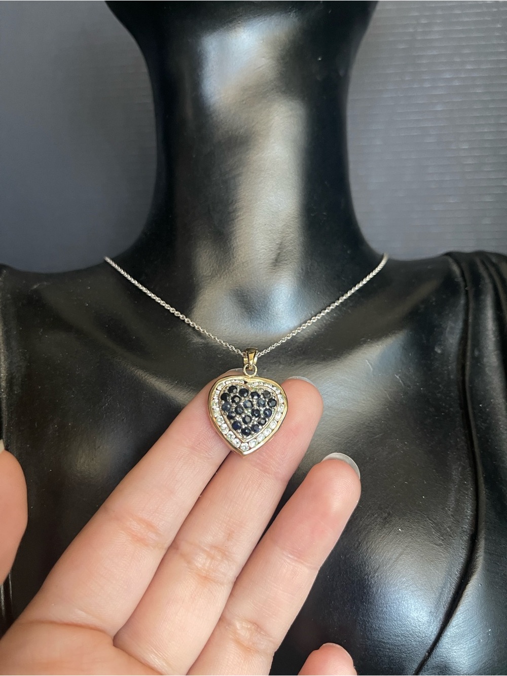 Sterling silver two tone sapphire diamond accented gold plated necklace